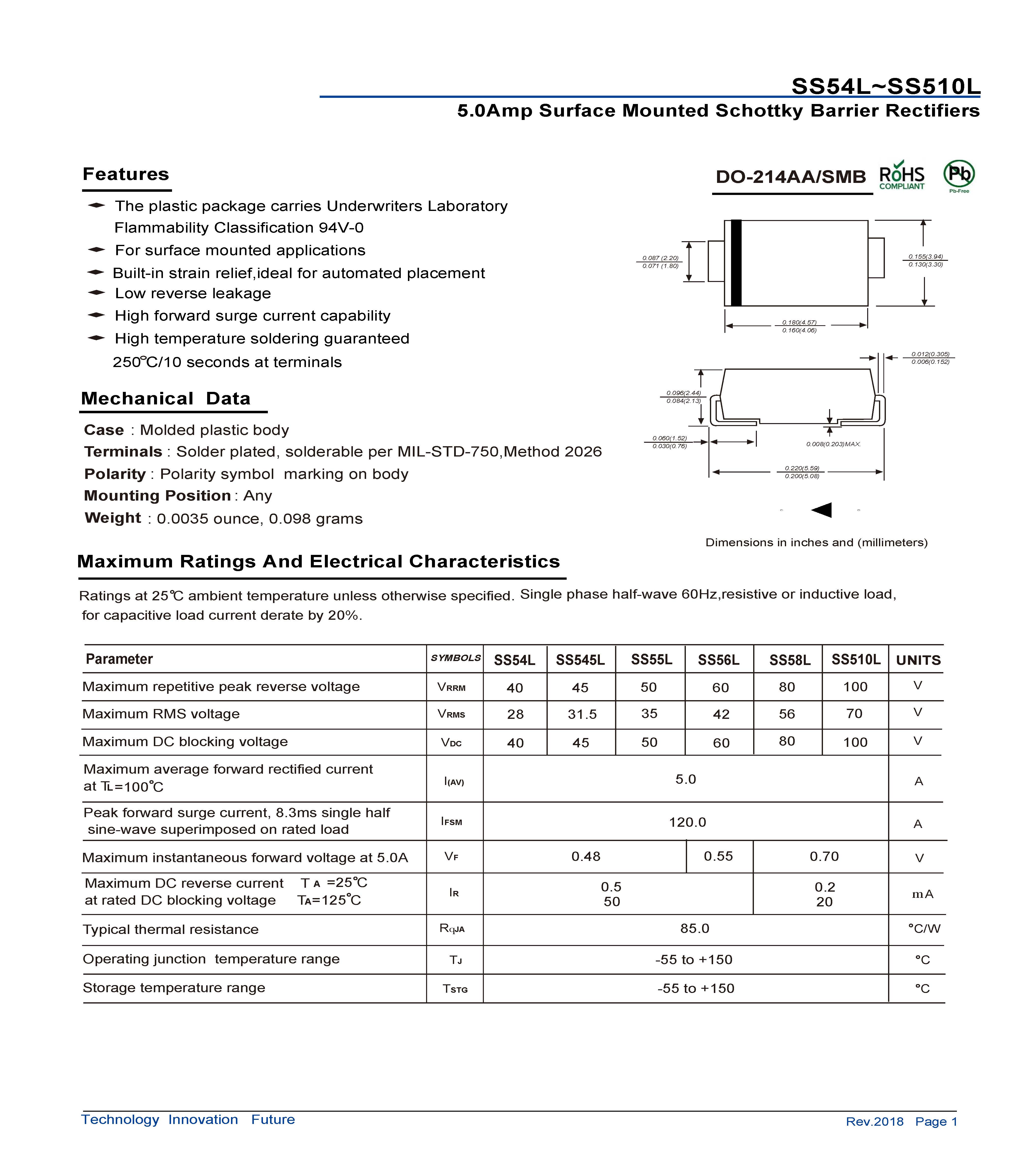 SMB 5.0A SS54LSS510L Data Sheet_页面_1