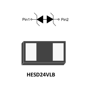 1-Line, Bi-directional, Transient Voltage Suppressor, VBR(min): 27V, IT: 1mA, VRWM: 24V, IPP: 5A, fetures, applications, DFN1006-2L, HESD24VLB