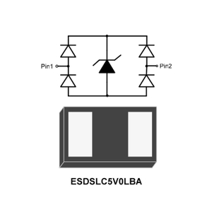 1-Line, Bi-directional, Transient Voltage Suppressor, VBR(min): 6V, IT: 1mA, VRWM: 5V, IPP: 15A, fetures, applications, DFN1006-2L, ESDSLC5V0LBA