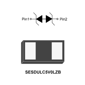 1-Line, Bi-directional, Ultra-low Capacitance Transient Voltage Suppressor, VBR: 6V, IT: 1mA, VRWM: 5V, fetures, applications, DFN0603-2L, SESDULC5V0LZB