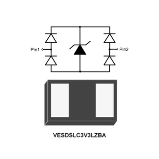 1-Line, Bi-directional, Ultra-low CapacitanceTransient Voltage Suppressor, VBR: 7V, IT: 1mA, VRWM: 3.3V, fetures, applications, DFN0603-2L, VESDSLC3V3LZBA